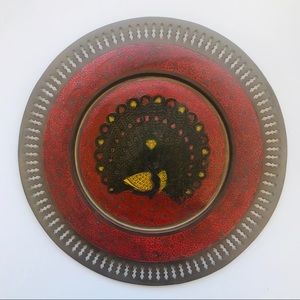 Vintage Brass Peacock Plate Wall Hanging